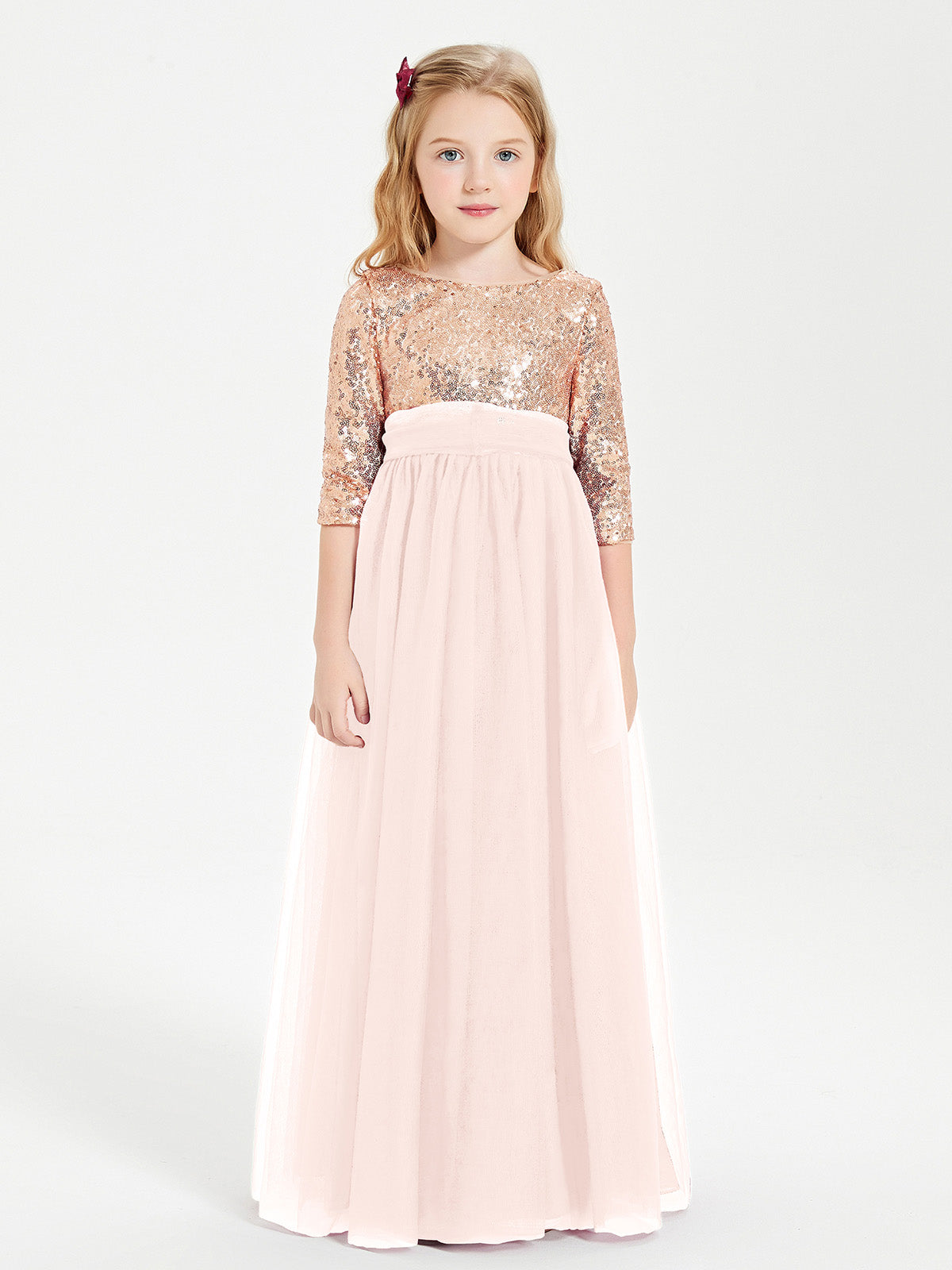 Sparkling Sequined Junior Bridesmaids Gown Pearl Pink